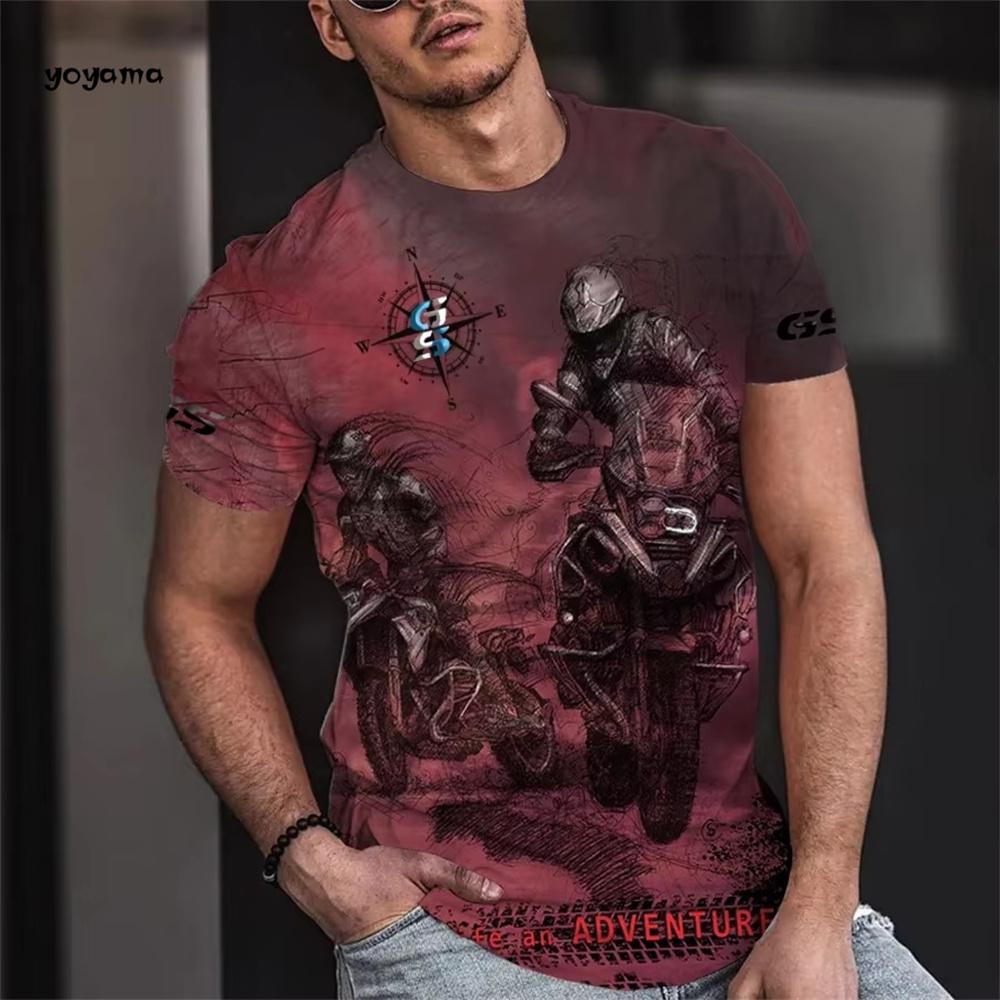 Vintage Unisex's T-shirt 3d Biker Print Short-sleeved T-shirt Breathable Round Neck Tops Summer Unisex's Large Street Casual Clothing