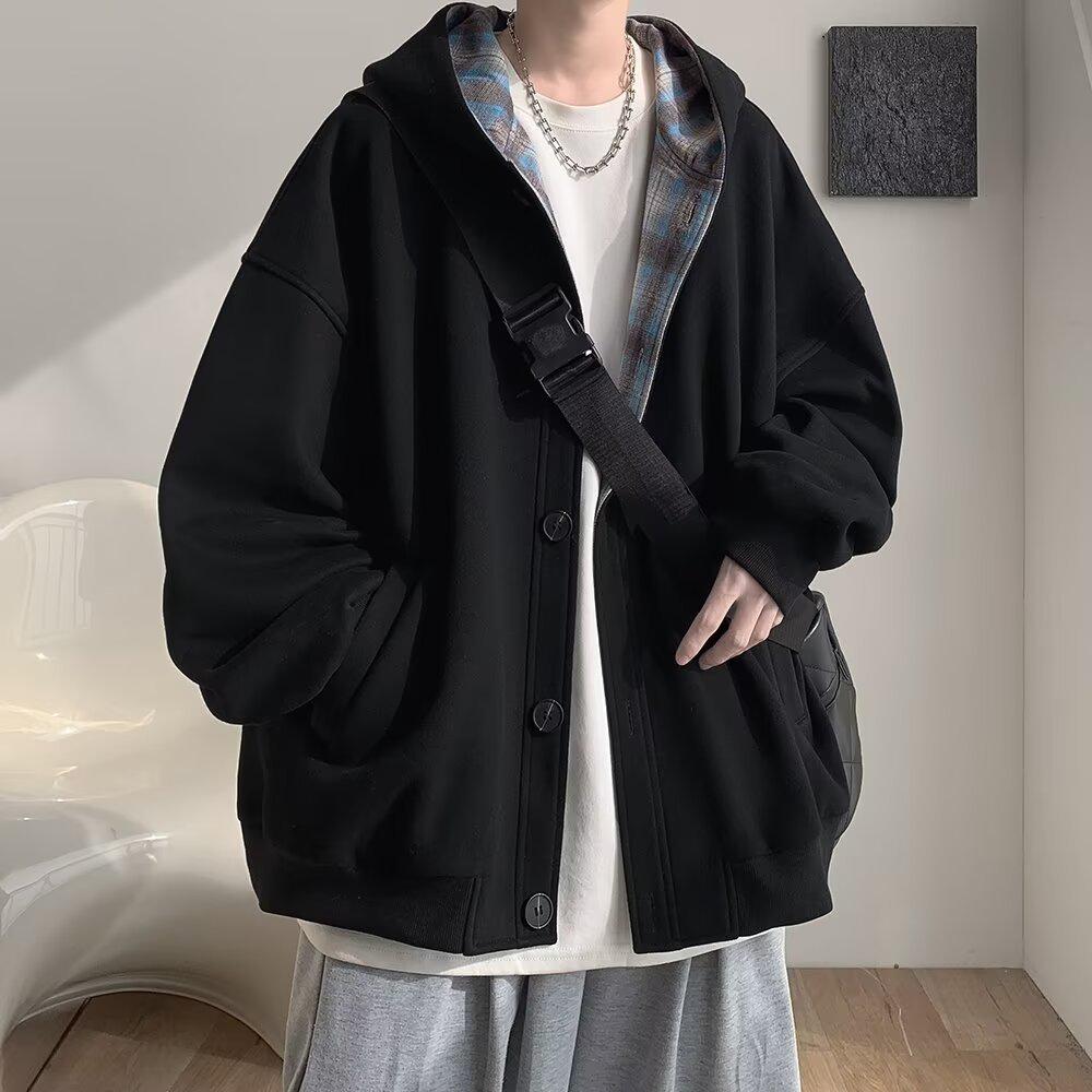 

Мужской ретро кардиган-куртка с капюшоном - Весна/Осень Повседневная уличная одежда L чёрный