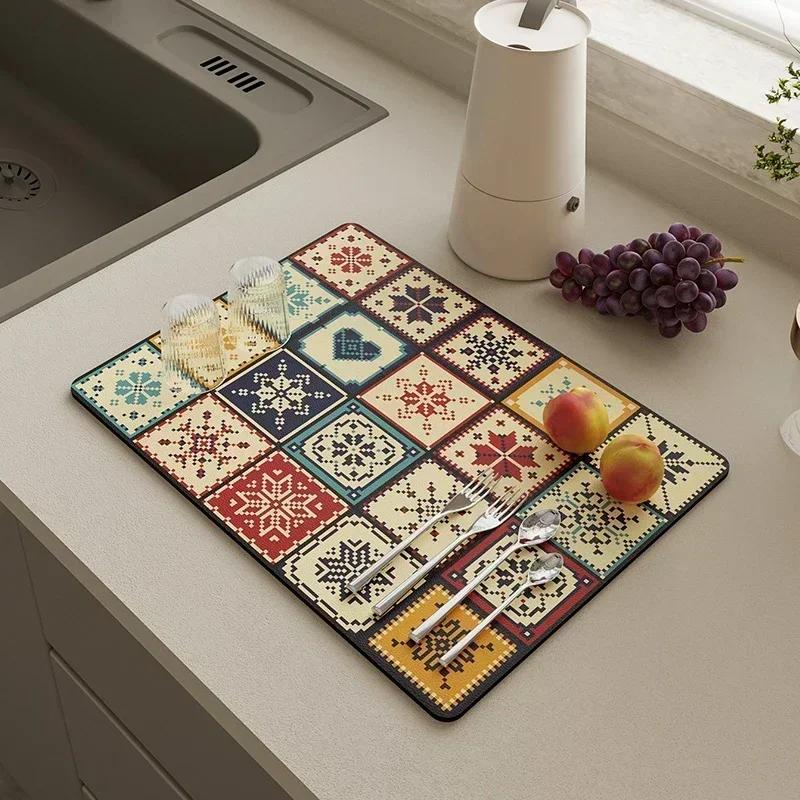 Quick Drying Dish Mat Printed Kitchen Tableware Coffee Draining Pad Dinnerware Cup Bottle Placemat Super Absorbent CoffeeMats