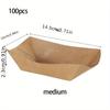 100 Pcs Disposable Kraft Paper Coated Boat Boxes - Ideal for Packing Fried Chicken, Popcorn, Fried Snacks, Etc