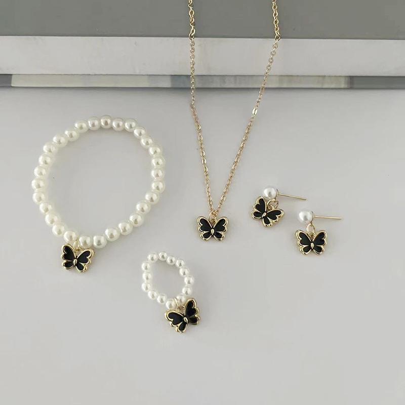 Popular Children'S Jewelry Set Dripping Butterfly Charm Pearl Bracelet Earrings Necklace Jewelry Women