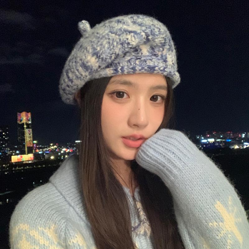 Winter hat women's fleece warm knitted wool hat big head circumference beret fashionable versatile stacking hat