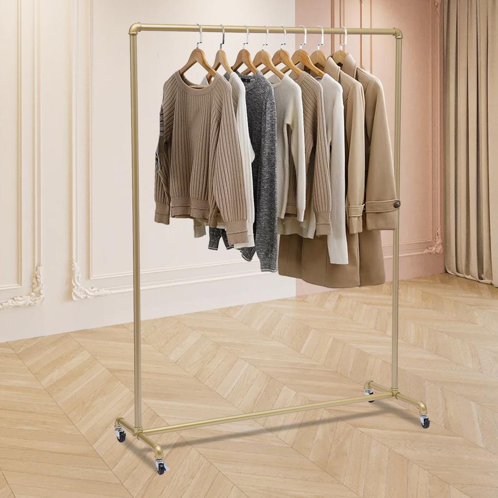 Mobile Clothes Rack with Wheels, Free Standing Garment Rack with Capacity 100lbs, Home Rolling Coat Rack for Closet Organization
