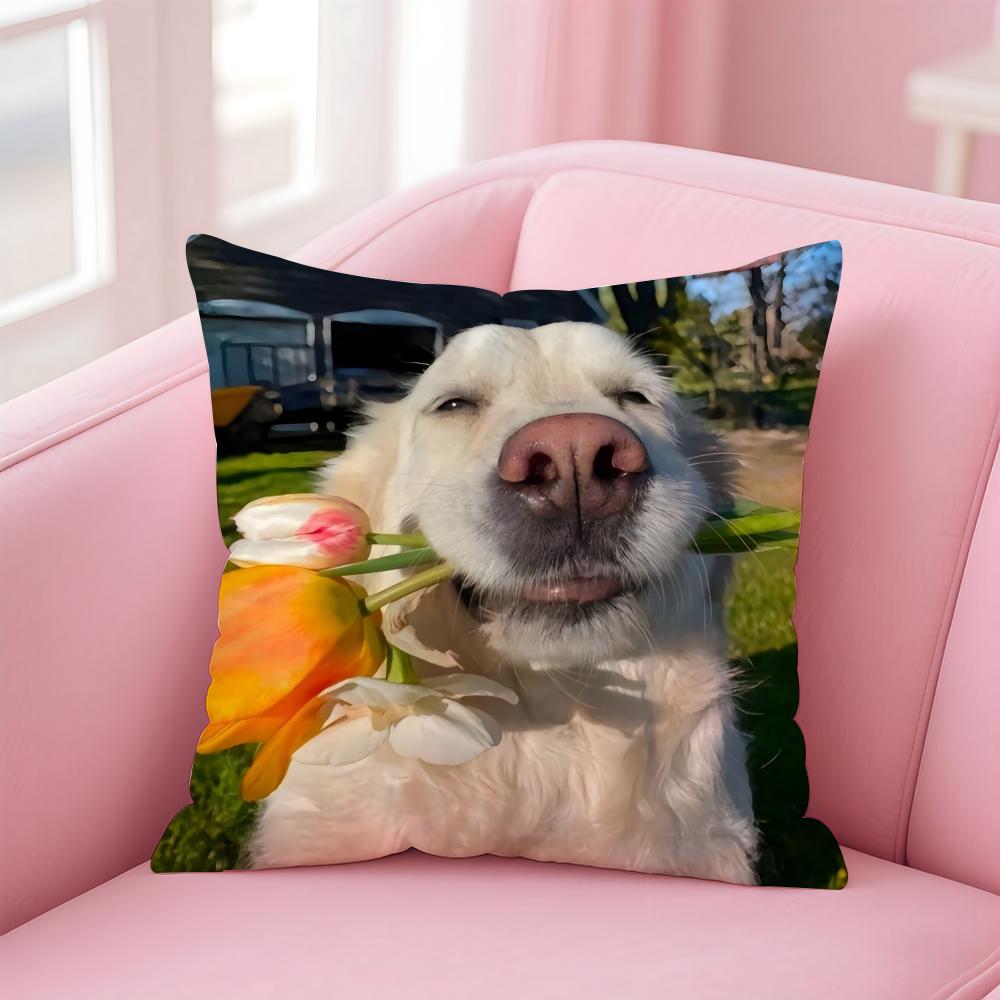 

Happy Cute Puppy Smiling Sunshine Cushion Cover Linen Pillowcase Cover Soft Decor for Sofa Home Room 30X30cm
