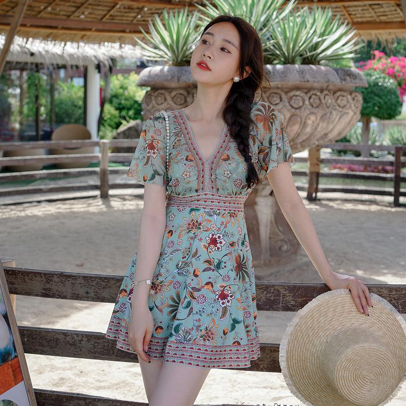 

Купальник пуш-ап этнического стиля большого размера с юбкой с разрезом Large