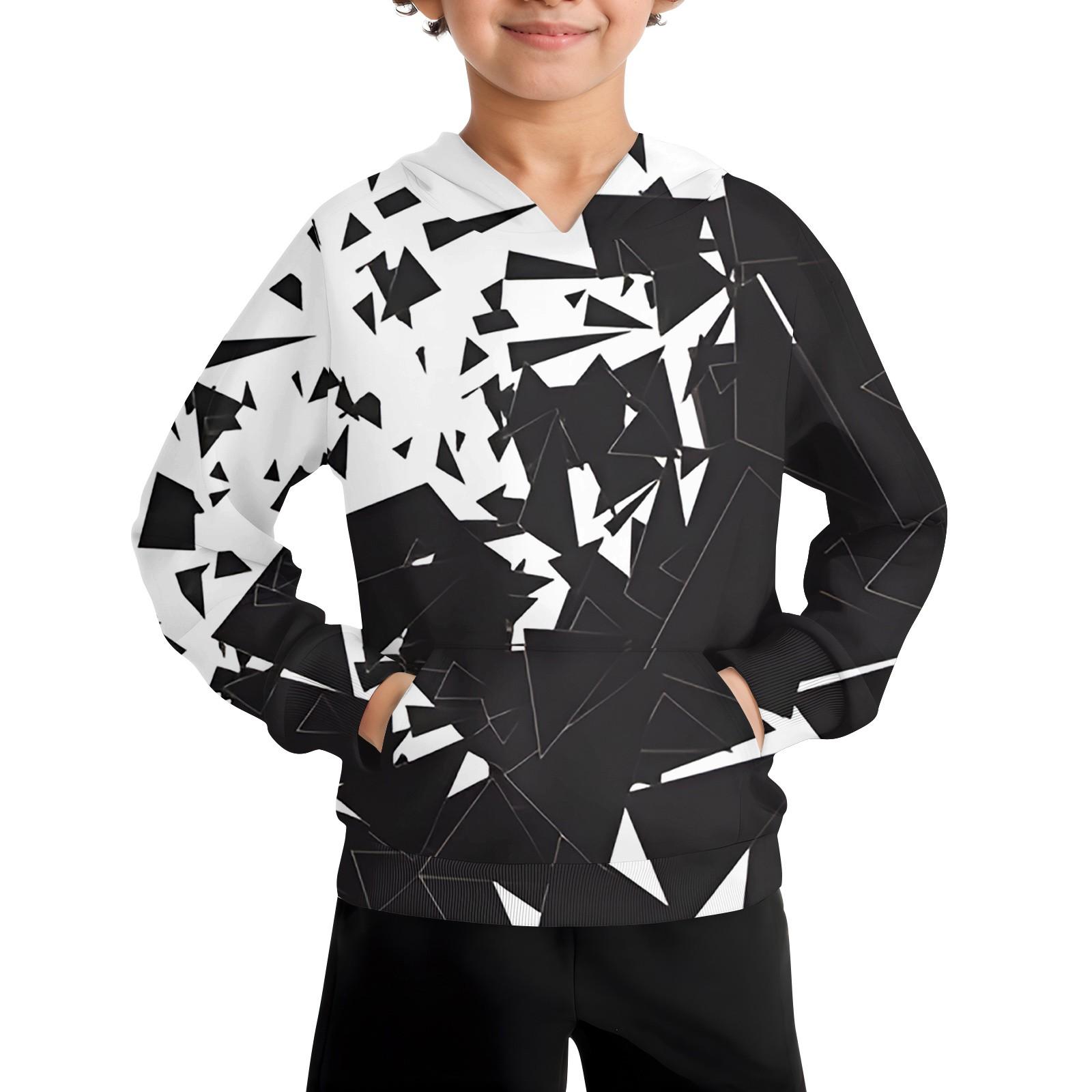 Повседневная модная толстовка с длинным рукавом и капюшоном с карманом для мальчиков 100 чёрный