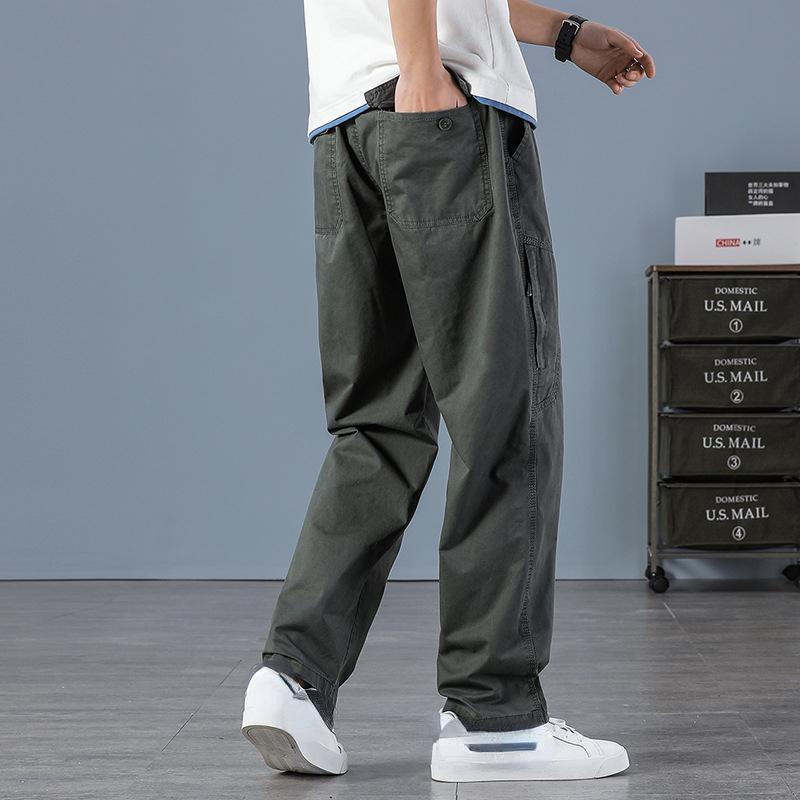 New Men's Casual Pants Multi-pocket Work Pants Men's Loose Large Size Elastic Waist Pants Outside Large Size Men's Clothing