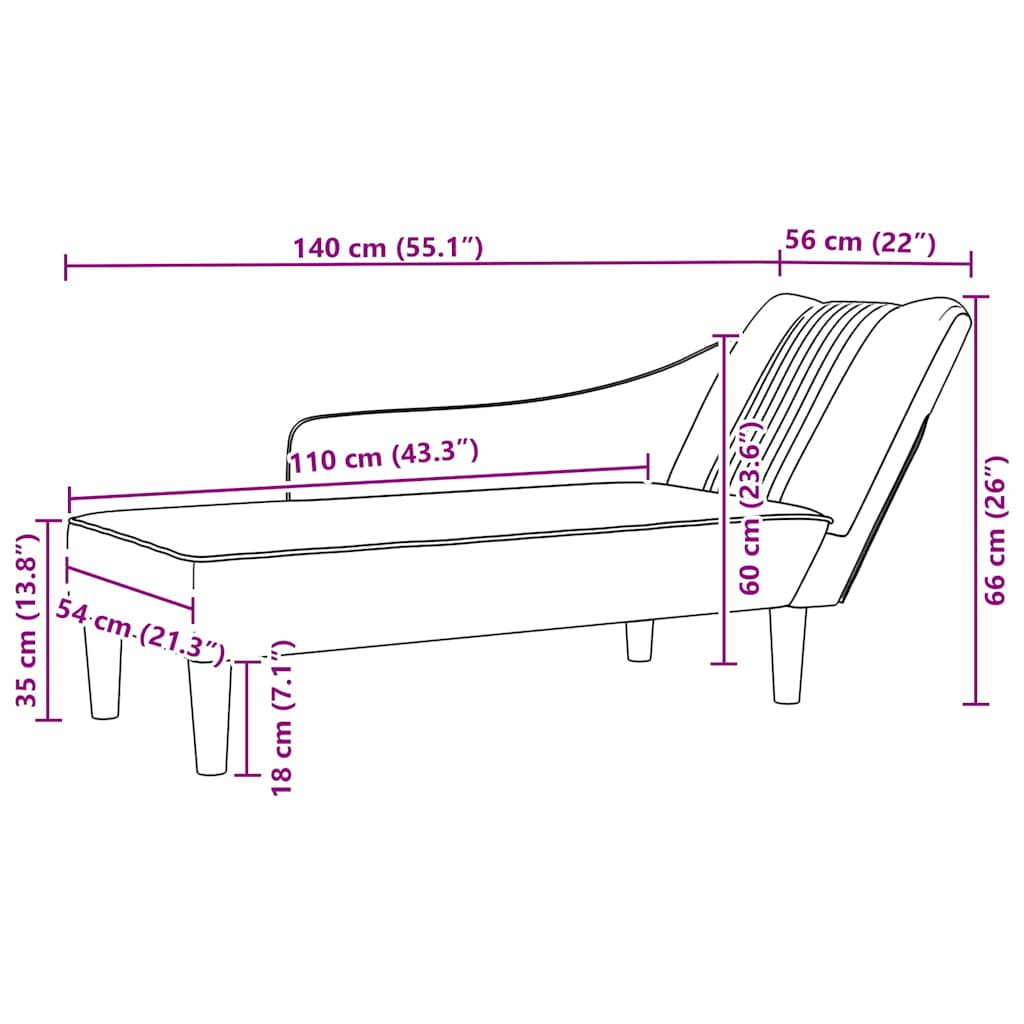 Chaise Longue with Right Armrest Dark Green Velvet