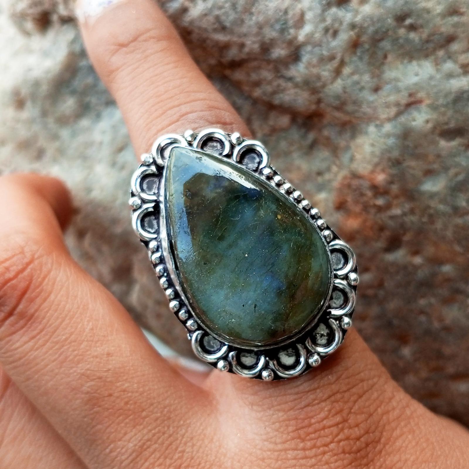 

Дизайнерское кольцо из 1 предмета с драгоценным камнем лабрадоритом из стерлингового серебра 925 пробы