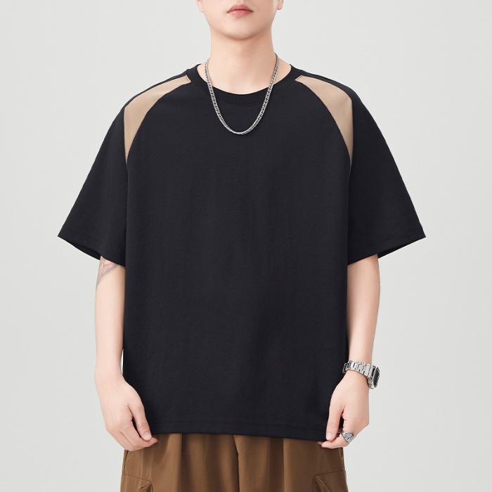 

Новая летняя футболка с круглым вырезом, цветными блоками и короткими рукавами для мужчин, свободная футболка с рукавами до локтя в японском стиле для мужчин 4XL