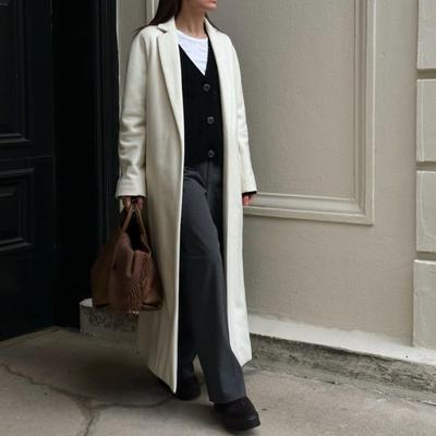 Podzim Zima Dámský Elegantní Volný Kabát s Dlouhým Rukávem Dámský Vintage Jednobarevný Klopa Teplý Dlouhý Větrovka Overcoat