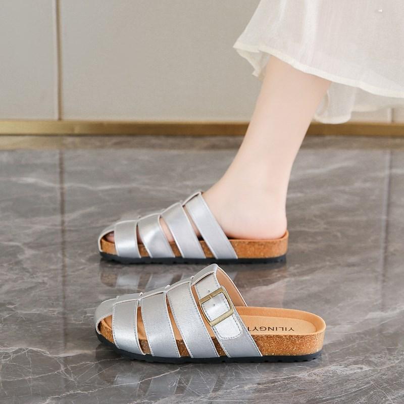 2025 Summer Thick Bottom Soft Sole Retro Style Pure Color Women's Slippers Comfortable Casual Large Size Slip-On Shoes