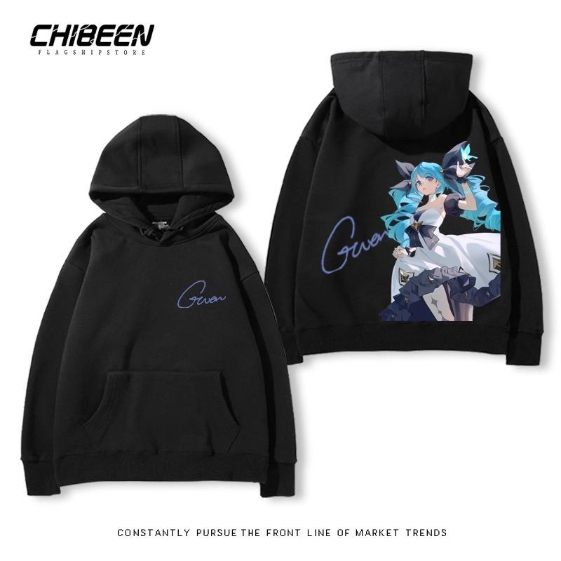 League of Legends LOL Lingluo Puppe Gwen Print Herren Kapuzensweatshirt Herbst und Winter Outdoor Plus Samt Locker Erwachsene Oberteile