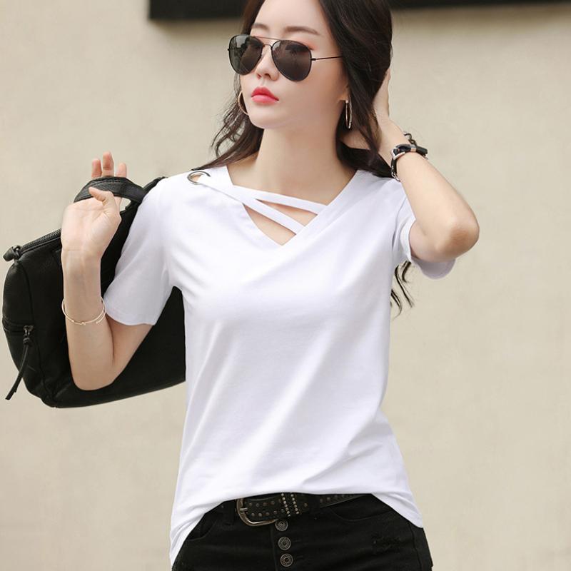 Short-sleeved Women's Summer White T-shirt Women's V-neck Loose Korean Version of The Top Casual InsT Shirt Trend