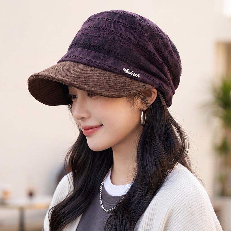 Tie-dye gradual change pleated pile hat women's autumn and winter retro short-brimmed newsboy hat lazy warm face cover cap