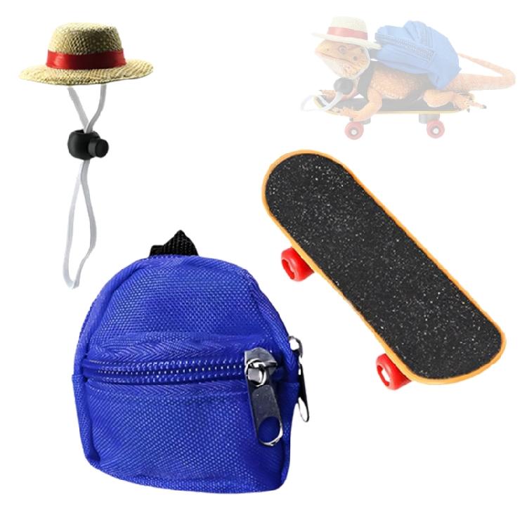 

3Pcs Small Reptiles Clothing Accessories for Reptiles Photography Includes Tiny Backpack Cap And Skateboard 1