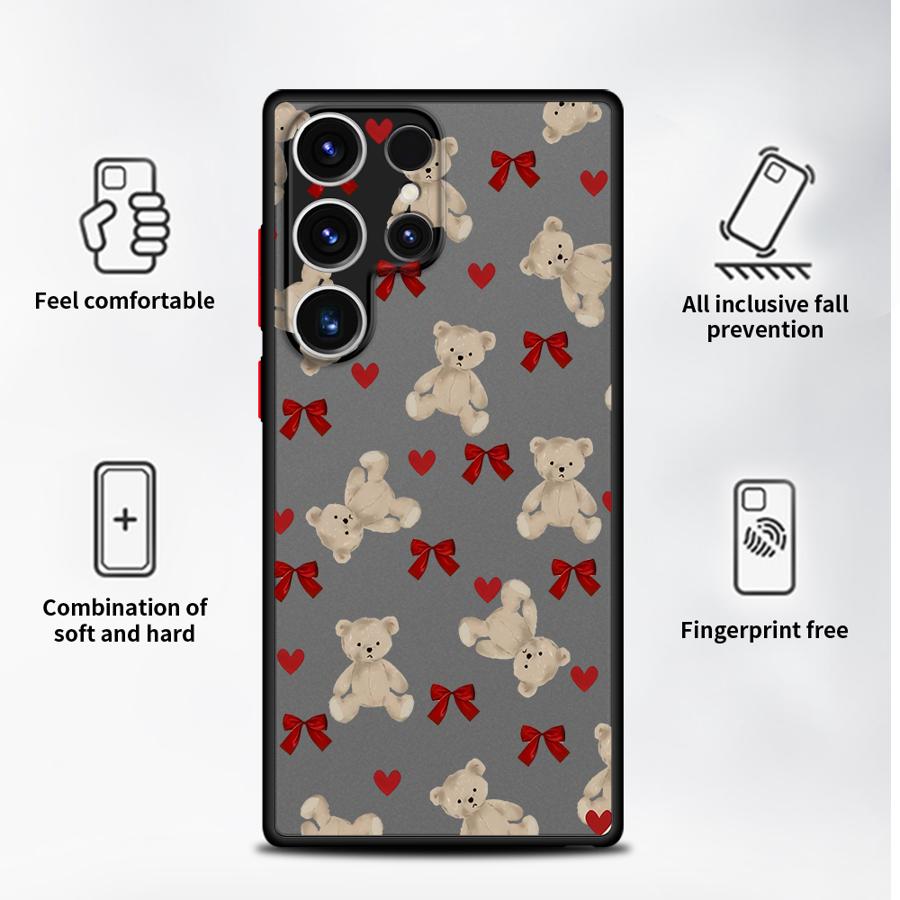 Cute Bow Bear Case for Samsung Galaxy S24 Plus S22 S26 S20 FE S25 Ultra S21 Note 20 Ultra 10+ S23 FE Funda Back Phone Cover