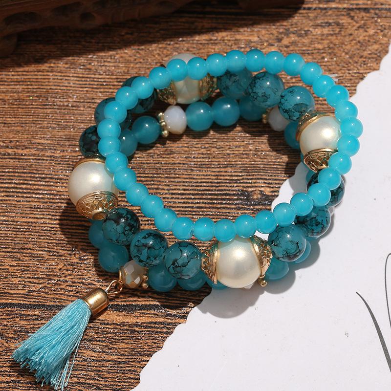 

Pearl Multi-Layer Bracelet, Personalized Versatile Tassel Resin Bracelet, Bohemian Jewelry Generation зелений