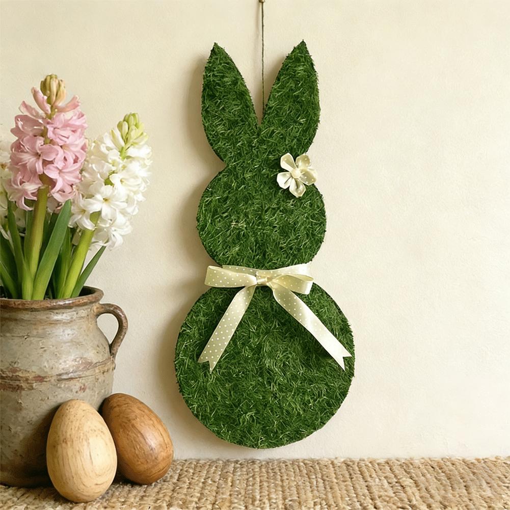 Easter Bunny Decoration Easter Bunny Door Sign Wooden Wreath with Hanging Welcome Bow Farmhouse Rabbit Decor Artificial D0W8