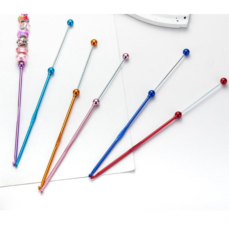 5 Pcs Beads Crochet Hook Set Metal Crochet Needle Handmade Knitting Needle Handmade Crochet Needle for Craft Project