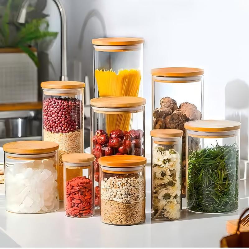 Food Grade Glass Storage Jars with Lids - Tea and Grain Container Set