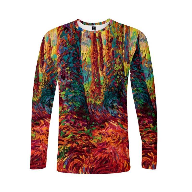 

Мужская осенняя модная футболка с креативным принтом листьев, модный ретро-футболка с 3D-принтом, свободный дышащий свитер с круглым вырезом и короткими рукавами 5XL