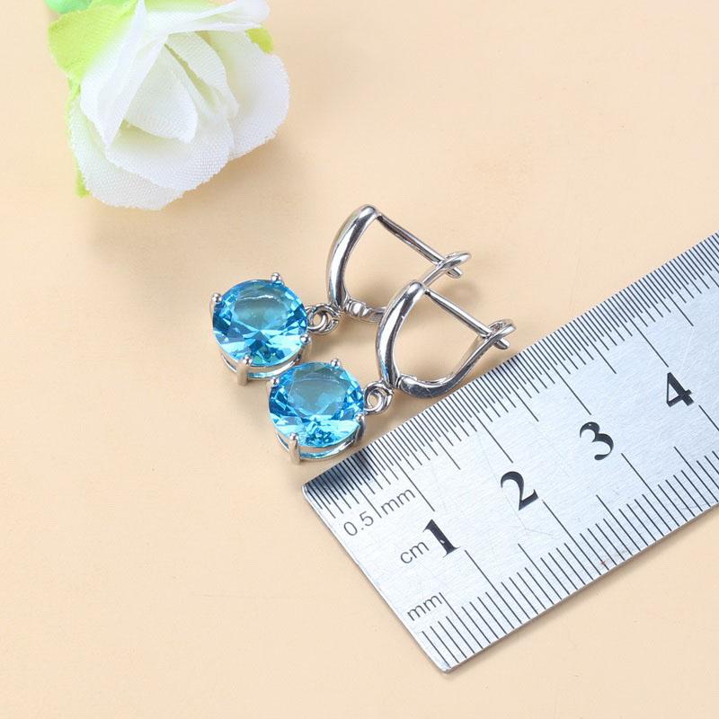 Bridal Wedding Round Moroccan Jewelry Sets With Stone Blue Cz Earrings And Necklace For Women Trendy Costume