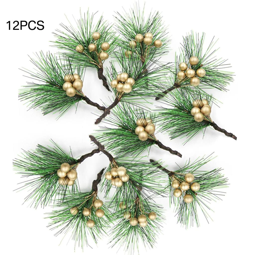 12 pièces Fait Main DIY Mini Branches de Pin Aiguilles Baies Rouges Accessoires Couronne de Noël Boîte Cadeau Plantes Artificielles Arrangement Floral
