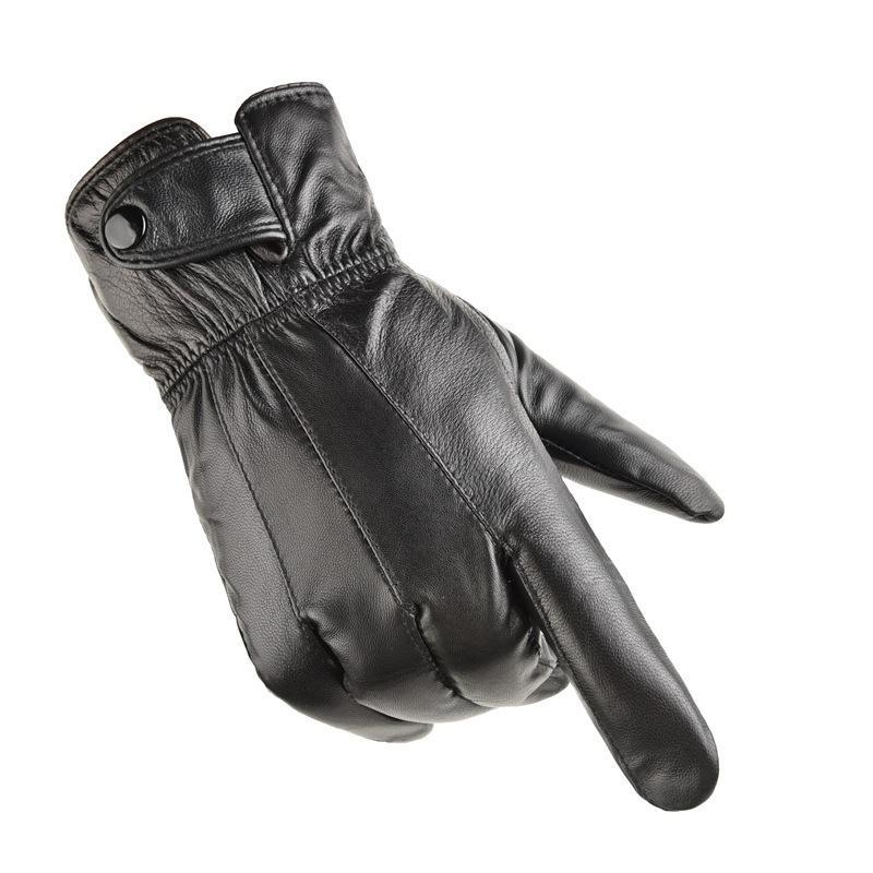All-finger sheepskin gloves, leather and fleece thickened to keep warm, autumn and winter fleece touch screen men's cycling driving gloves