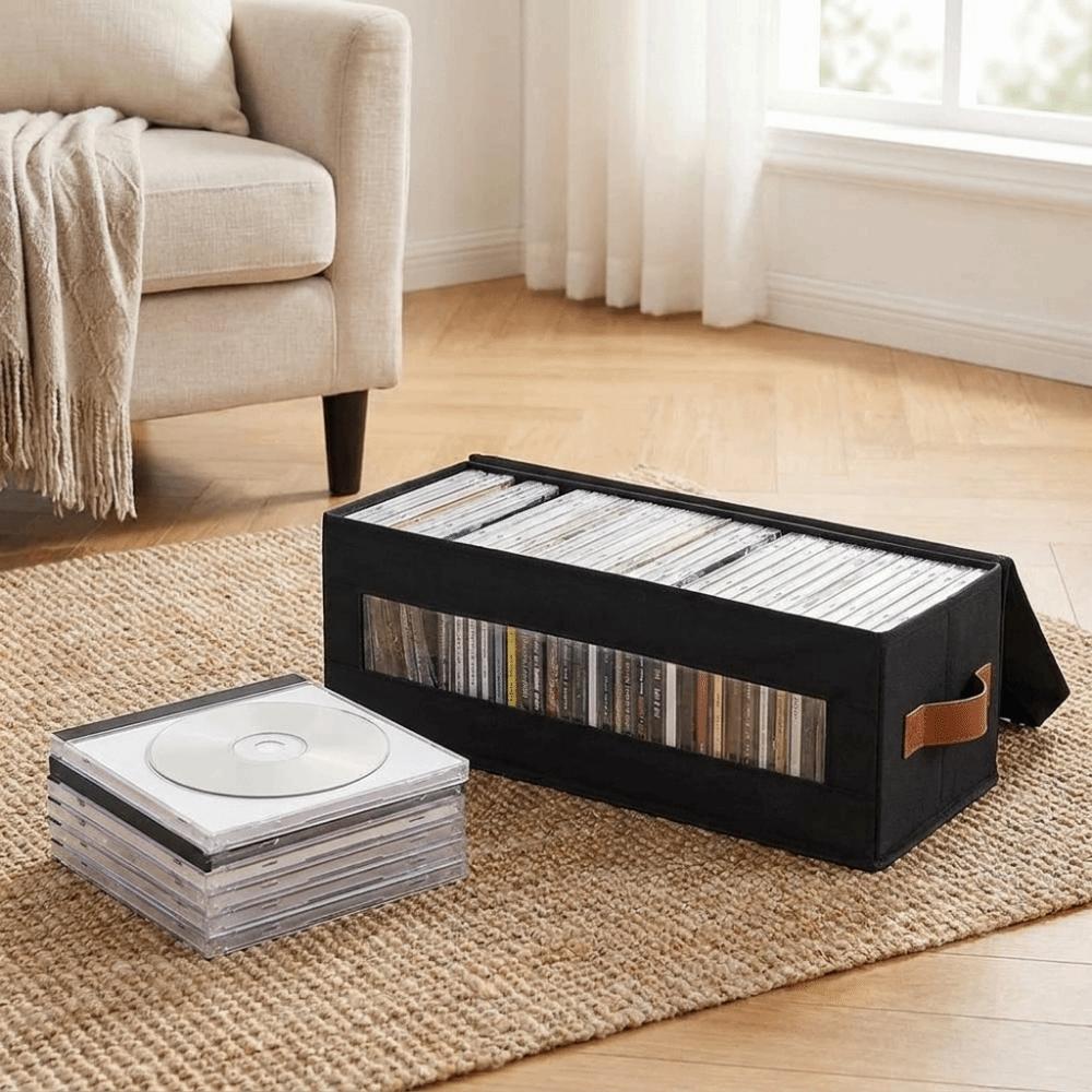 Non-woven Fabric Visible Window CD Storage Box Dust-proof Large Capacity CD Case with Lid and Handle Stackable Toy Storage Box