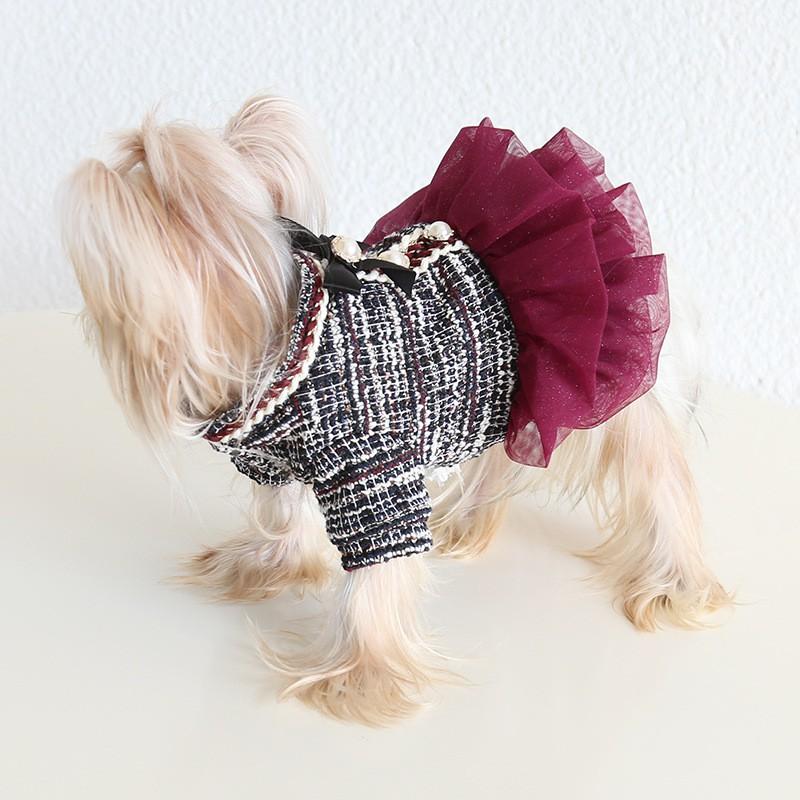 Winter Wine Red Tweed Pet Dress Small Dogs Cats Clothes