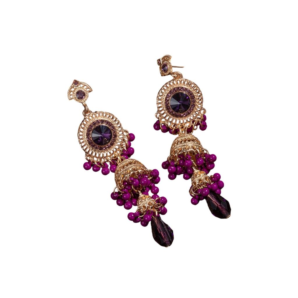 Fashionable Retro Ethnic Long Tassel Diamond Zircon Earrings For Women, , Courtly Elegance, Gorgeous Earrings