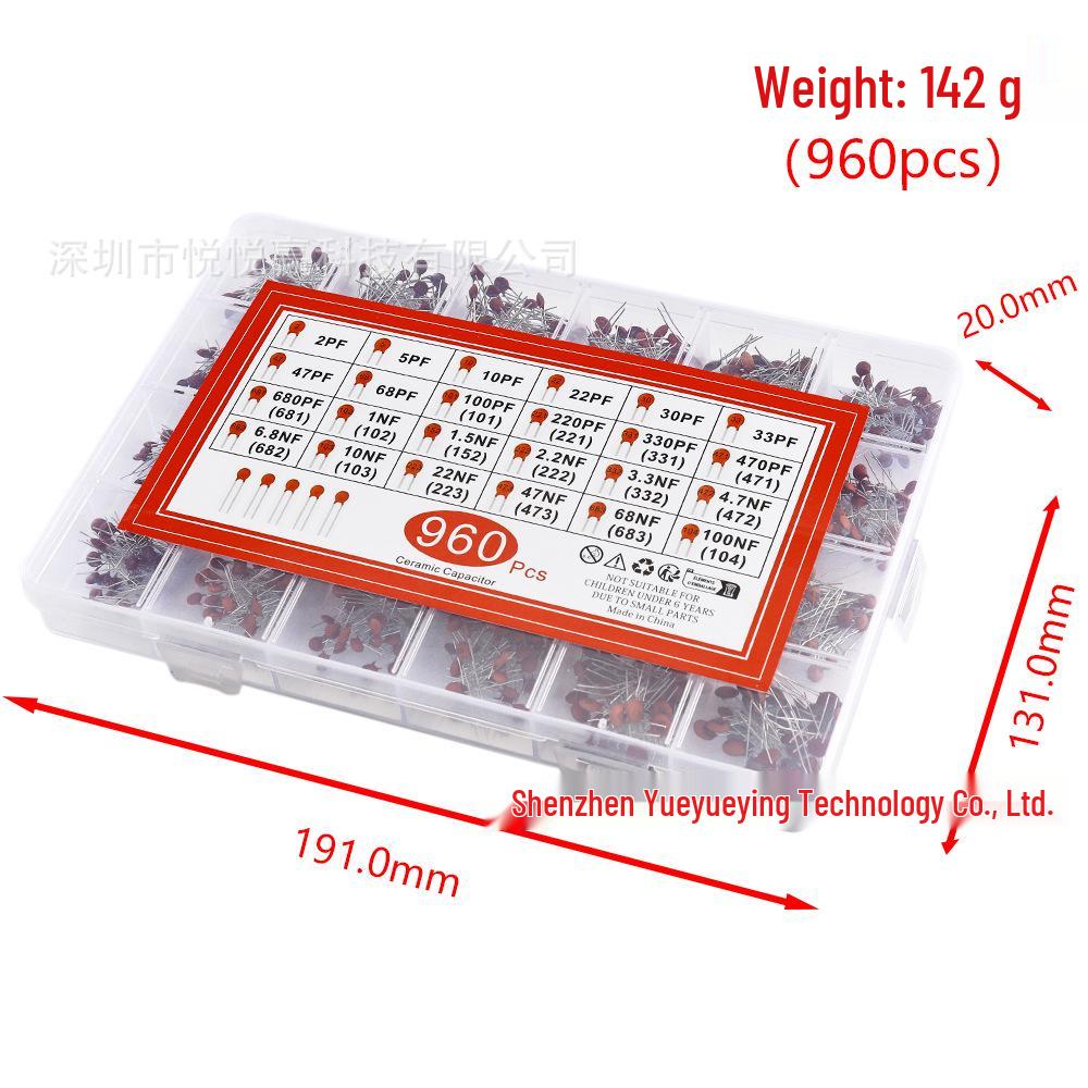 960PCS Chip Ceramic Capacitor Box, 24 Values (2pF-100nF), 40 Pieces Each