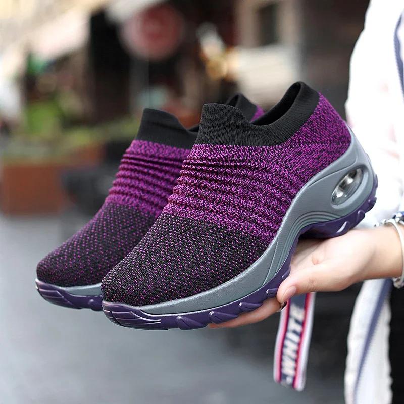 Damen Plateau Laufschuhe Orthopädische Höhenerhöhung Strick Turnschuhe Atmungsaktiver Komfort Rutschfest Tennis Damen Freizeitschuh