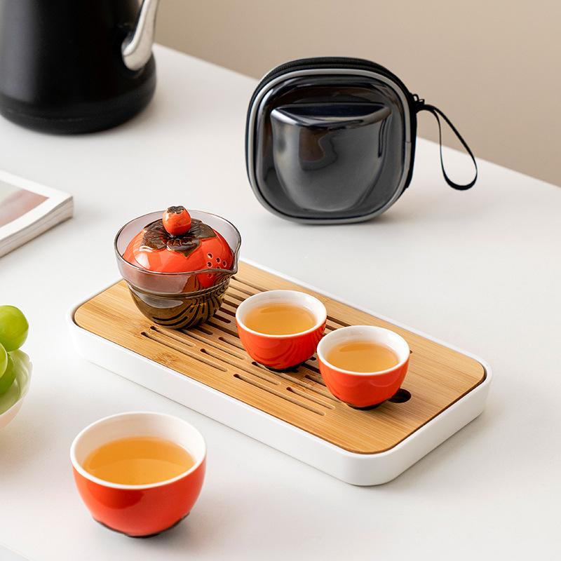 Persimmon Travel Kung Fu Tea Set Ruyi Kuaike Cup Single Portable Outdoor Ceramic Business Companion Gift