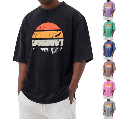 Camiseta Informal Deportiva de Manga Corta con Estampado para Hombre y Cuello Redondo