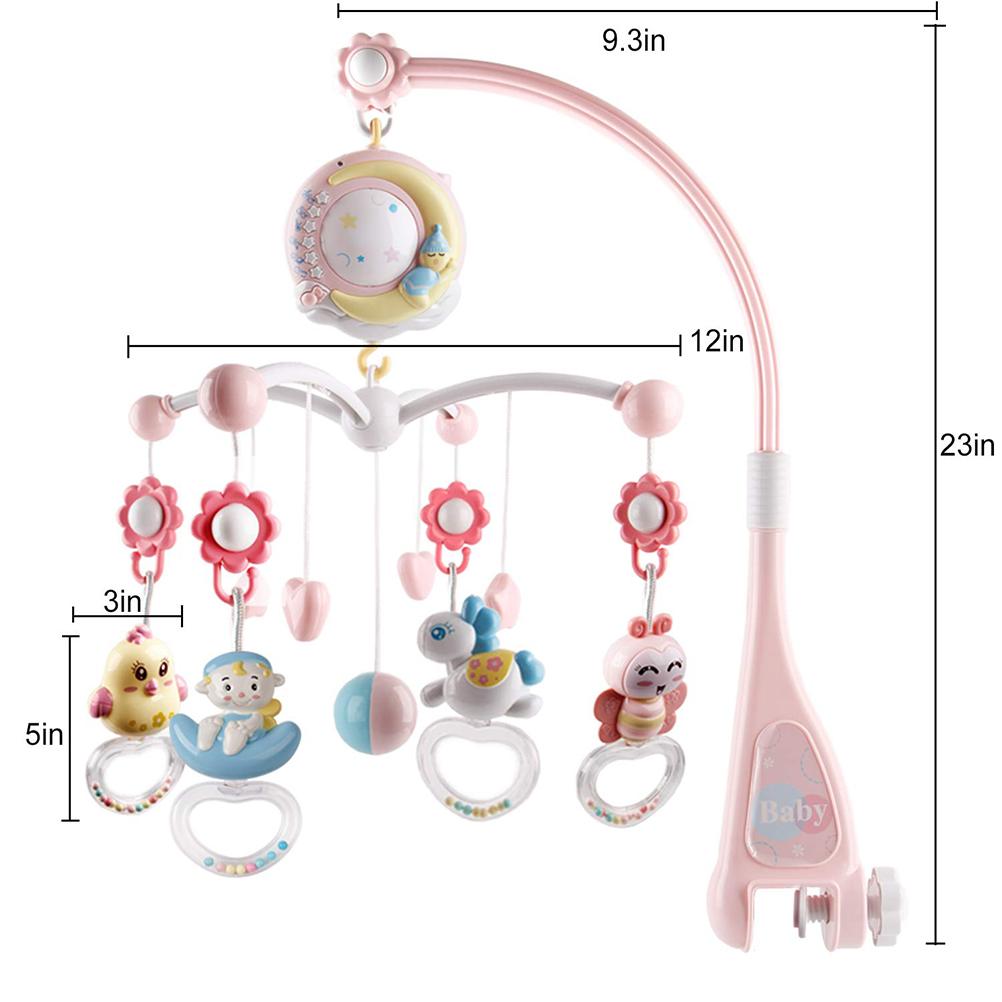 Cute Animal Rattles Musical Crib Mobile Bed Bell With Music Box Projector Baby Educational Toys