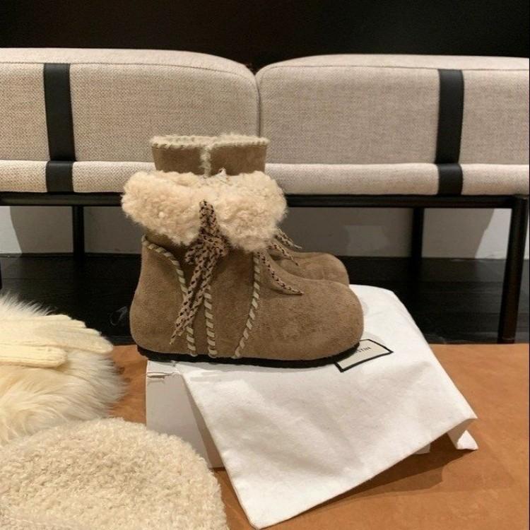 Flat-bottomed snow boots velvet short boots women's autumn and winter new lace-up fluffy boots thermal cotton boots Korean version Birkenstocks