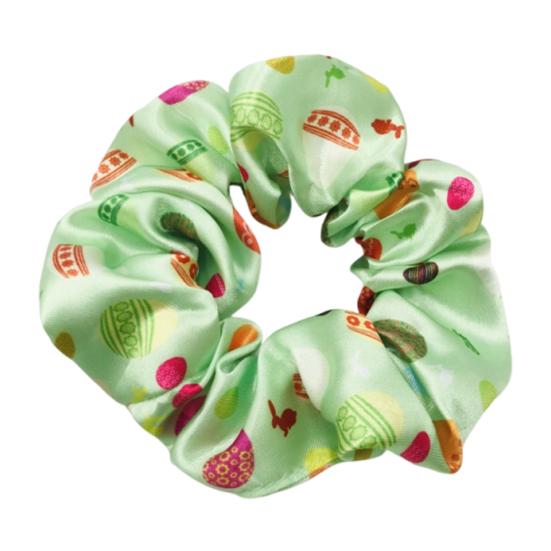 Women Hair Tie High Elasticity Colorful Easter Egg Print Hair Scrunchy Smooth Satin Texture Ponytail Holder Versatile Hair Accessory