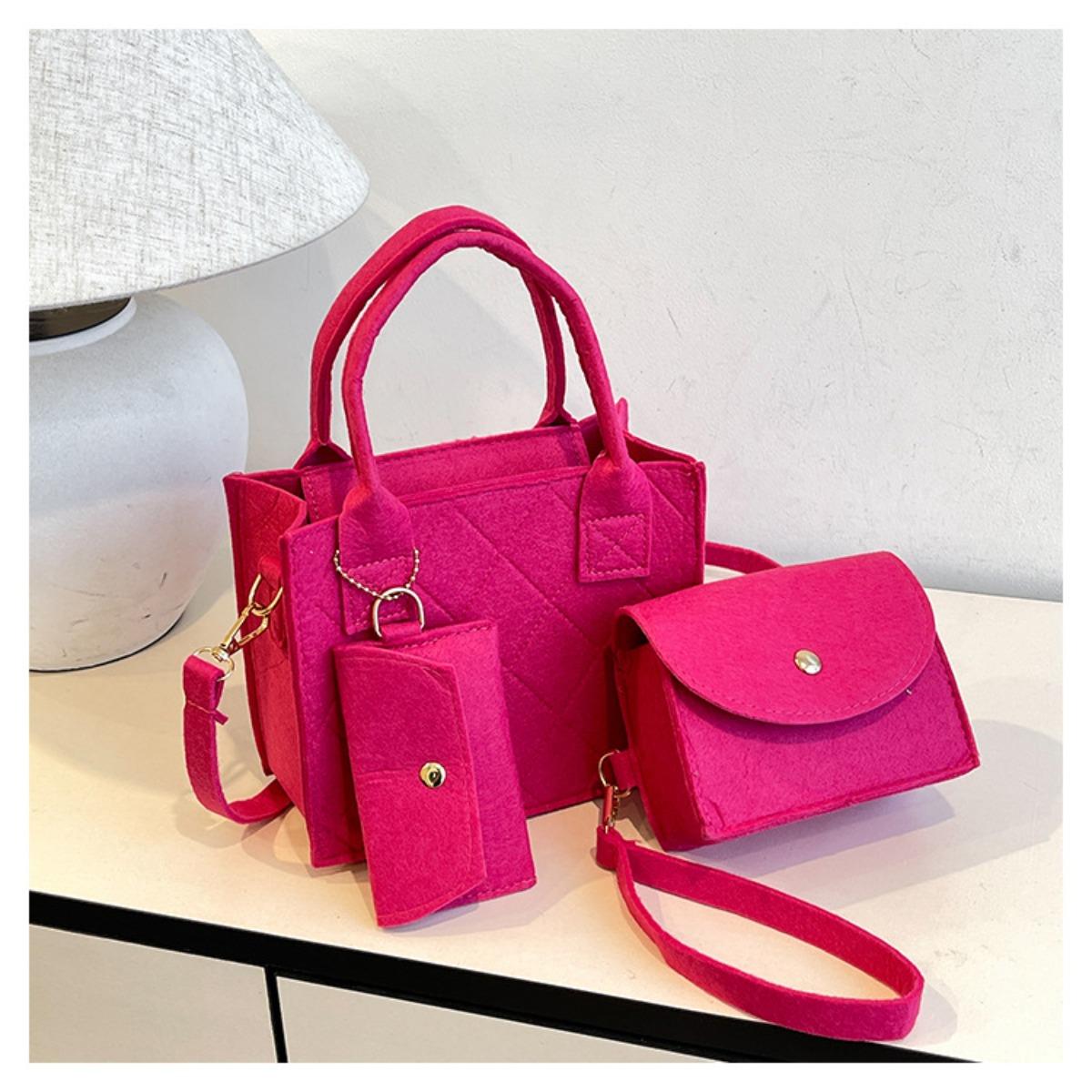 Набор из 3 маленьких сумочек женские сумки летние фетровые сумки кроссбоди с ромбовидной сеткой женские маленькие квадратные сумки на одно плечо розы красного 990₽