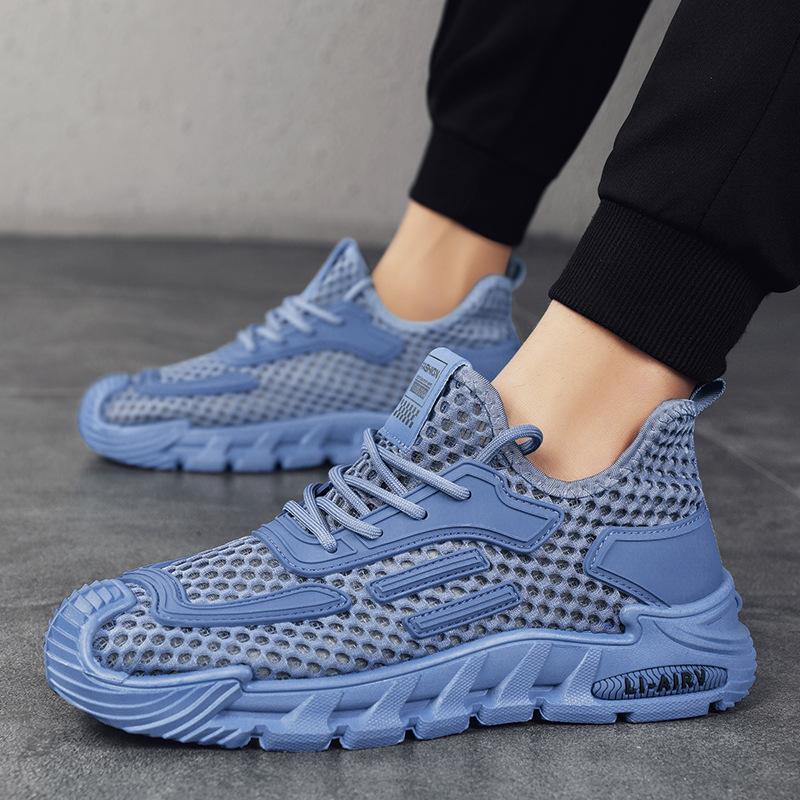 

Мужские летние новые дышащие сетчатые кроссовки для бега, легкие нескользящие спортивные туфли, универсальные модные повседневные туфли 44 светло-синий