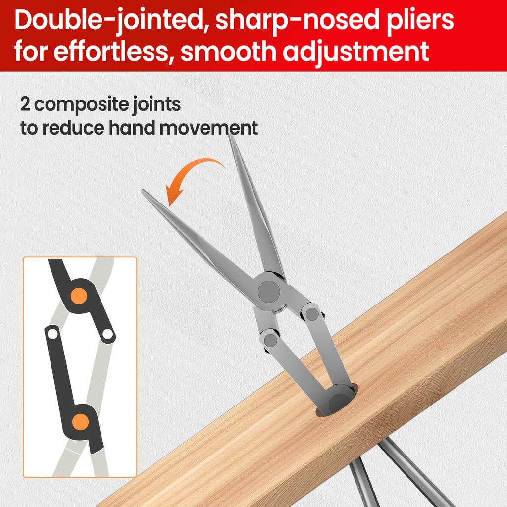 Long Reach Needle Nose Pliers 13 Inch Chrome Vanadium Steel Double Joint Long Nose Pliers with Ergonomic Handle for Tight Space