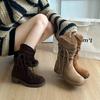 New Style Luxury Women's Spring and Autumn Retro Fashion Style Boots Thick Heel Long Tube Slim Stacked Middle Tube Boots