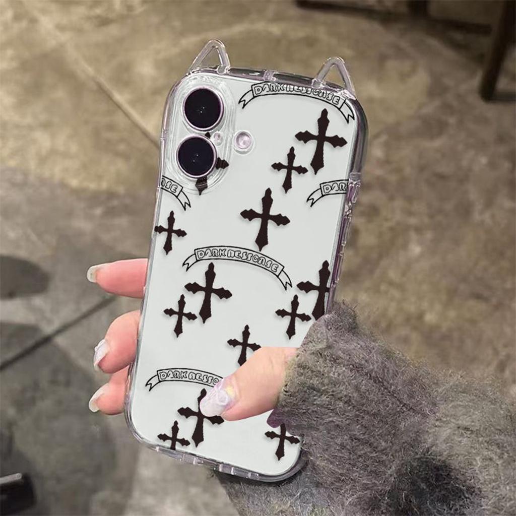 Hollow Cat Ears Transparent and Cute for Apple 16pro Mobile Phone Case for Apple Mobile Phone Protective Case Lanyard Protective Case Ins