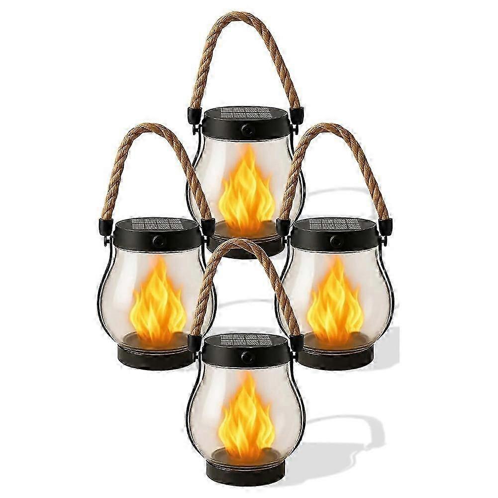 4 Pcs Solar Lantern Outdoor Lights Waterproof Dancing Flame for Garden and Yard Decor
