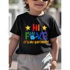 European Size Boys Round Neck Short Sleeved T Shirt with Cartoon Letter Print Design