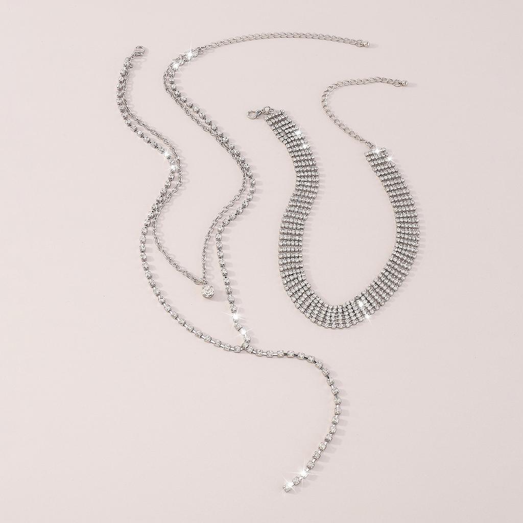 Modische, lange Halskette mit Krallenkette und Strasssteinen, mehrlagige Halskette, personalisierte, modische Gezeitenkette.