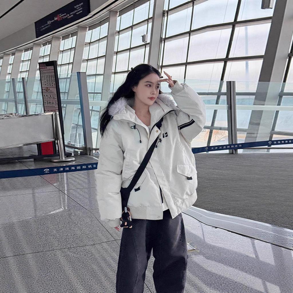 Goose down cotton jacket short Canadian bomber jacket men and women couple parka