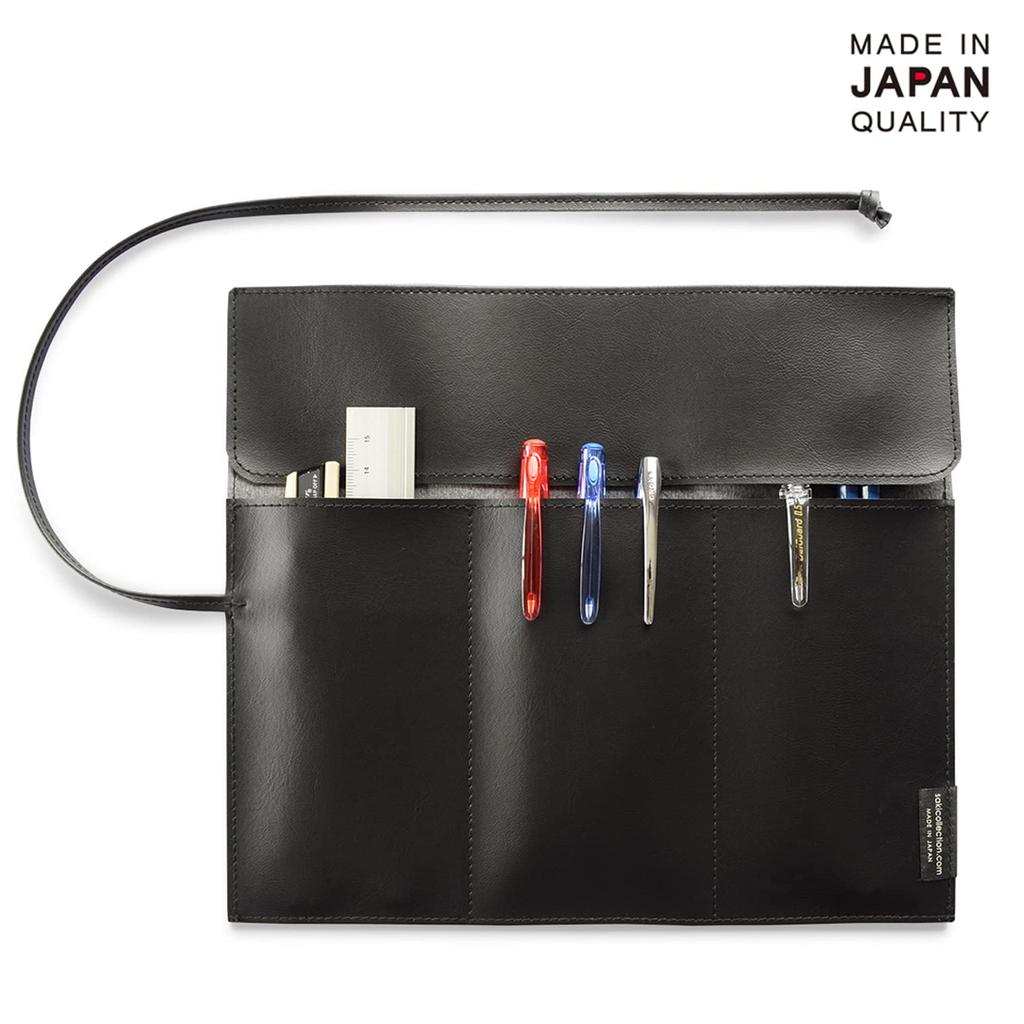 Saki Roll Pencil Case Synthetic Leather Black P-660BK