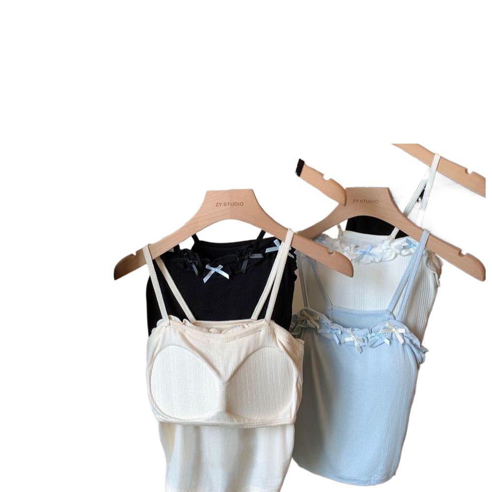 Korean Style Bowknot Patchwork Camisole with Chest Pads - Women's Summer Spicy Girl Lingerie